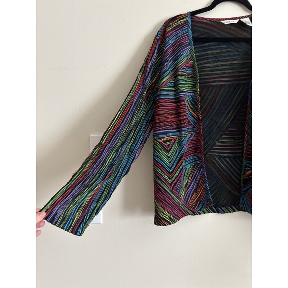VTG Laura Ashley Womens Rainbow Striped Mesh Cardigan Large Multicolor Neon 90s - Picture 3 of 5